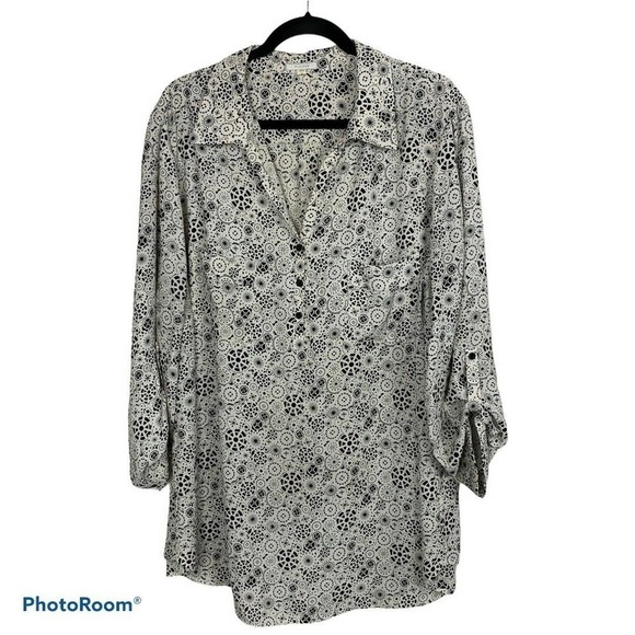 Pleione Blouse Button 3/4 Sleeve V-Neck Popover‎ - Picture 1 of 7